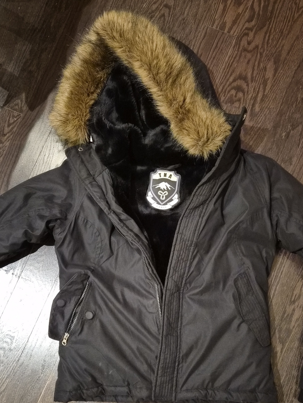 TNA Black Parka Jacket with Faux Fur Lined Size Large